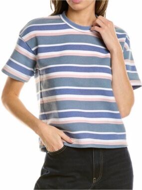 Sol Angeles Striped Crewneck Tee in Blue, Pink and White.  Size Small NWT